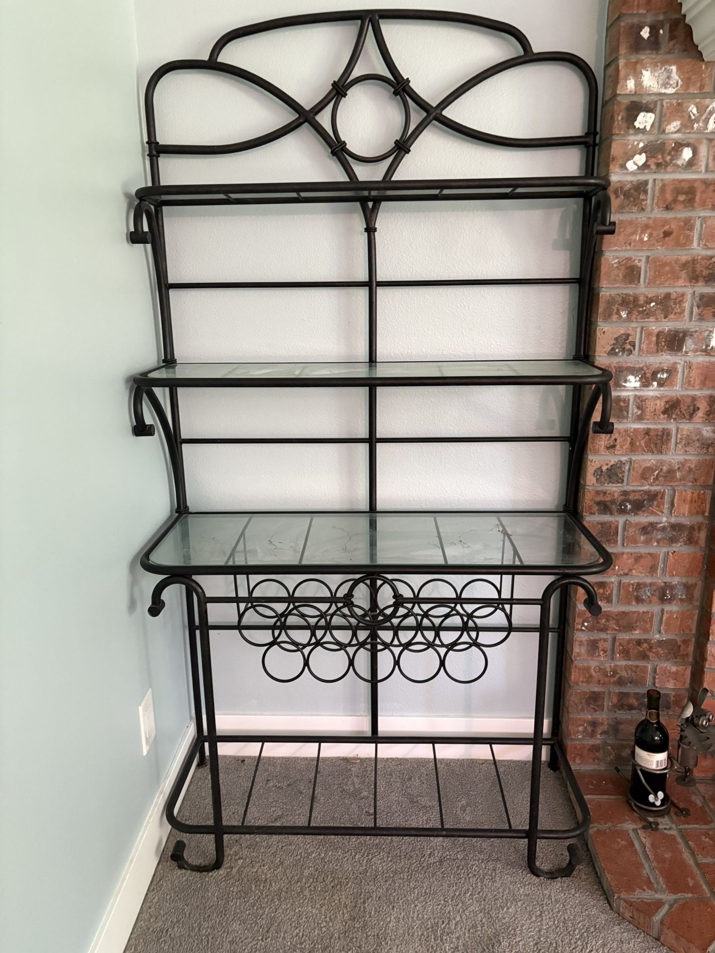 Iron Black Bar Or Plant Rack Glass Shelves $75