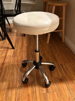 White Faux Leather Rolling Salon Stool