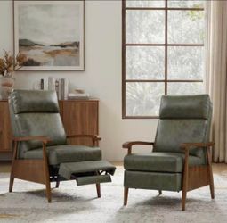 2X Fern Green genuine leather recliner chairs