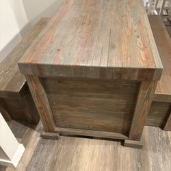 Solid Wood Custom Made Table And 2 Benches
