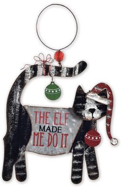 NEW Metal Cat Christmas Ornament- The Elf Made Me Do It 