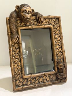 Vintage Hollywood Regency Gold Monkey Faux Bamboo 5x7 Picture Frame Chinoiserie