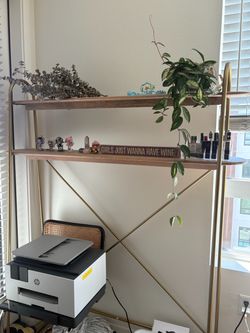 Gold Metal and Wood Ladder Shelf
