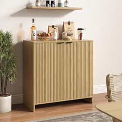 BVIUNTWO 31.5" Slotted Storage Cabinet 2 Door Modern Sideboard Cabinet Console Table with