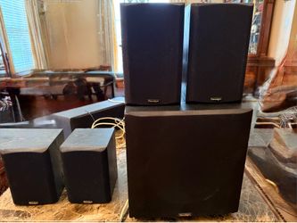 Paradigm on-wall front & rear speakers along with center channel speaker, sub & Sony DTS AVR