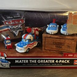 Disney Pixar Cars Toon Mater the Greater 4-Pack die-cast vehicle set.