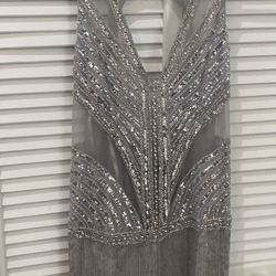 Embellished High Neck Silver Women's Mini Dress