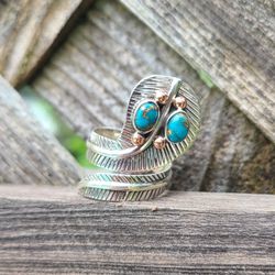 Snake - Copper Blue Turquoise 925 Ring