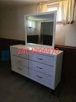 Brand new in box white color dresser and mirror special