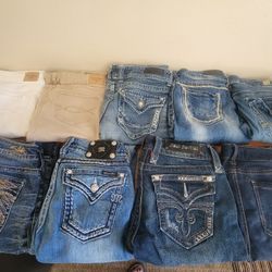 Size 6 Miss Me, Rock Revival, Kut (long shorts), Silver, Abercrombie, Liverpool (capri)