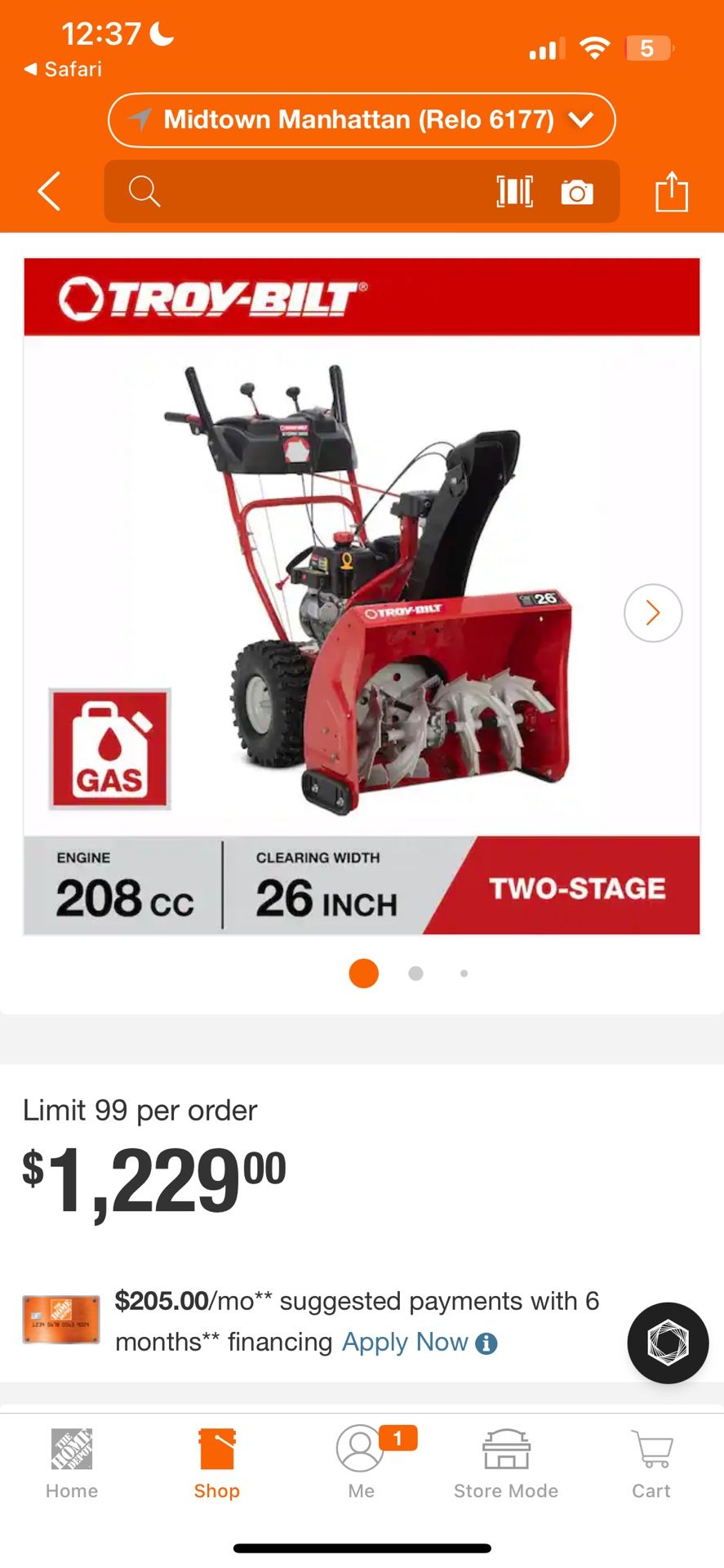 Troy Bilt Snow Blowers ( Never Used In Box)