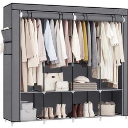 Portable Closet, Wardrobe Closet Organizer with Cover, 4 Hanging Rods and Shelves, 4 Side Pockets, 66.9 x 17.7 x 65.7 Inches, Large Capacity for Bedro