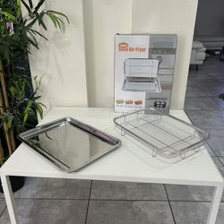 New Stainless Steel Air Fryer Basket for Oven, Air Fryer Baking Pan with Crisper Tray, 15.6“ x 11.6“ Air Fryer Oven Tray Rack for Chicken, Fry and Fro