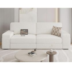 New Light Beige Sofa / Couch with USB Ports and Storage Pockets **Can Deliver**