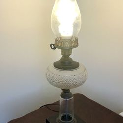 Antique Etched Astral Lamp With Glass Shade
