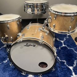 1964 Ludwig Vintage Champagne Sparkle Downbeat Drum Set With Supraphonic Snare 