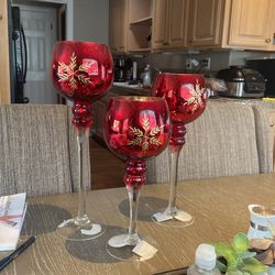 Set Of 3 Christmas Glass Decor