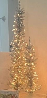 Silver Tinsel Christmas Trees with Lights
