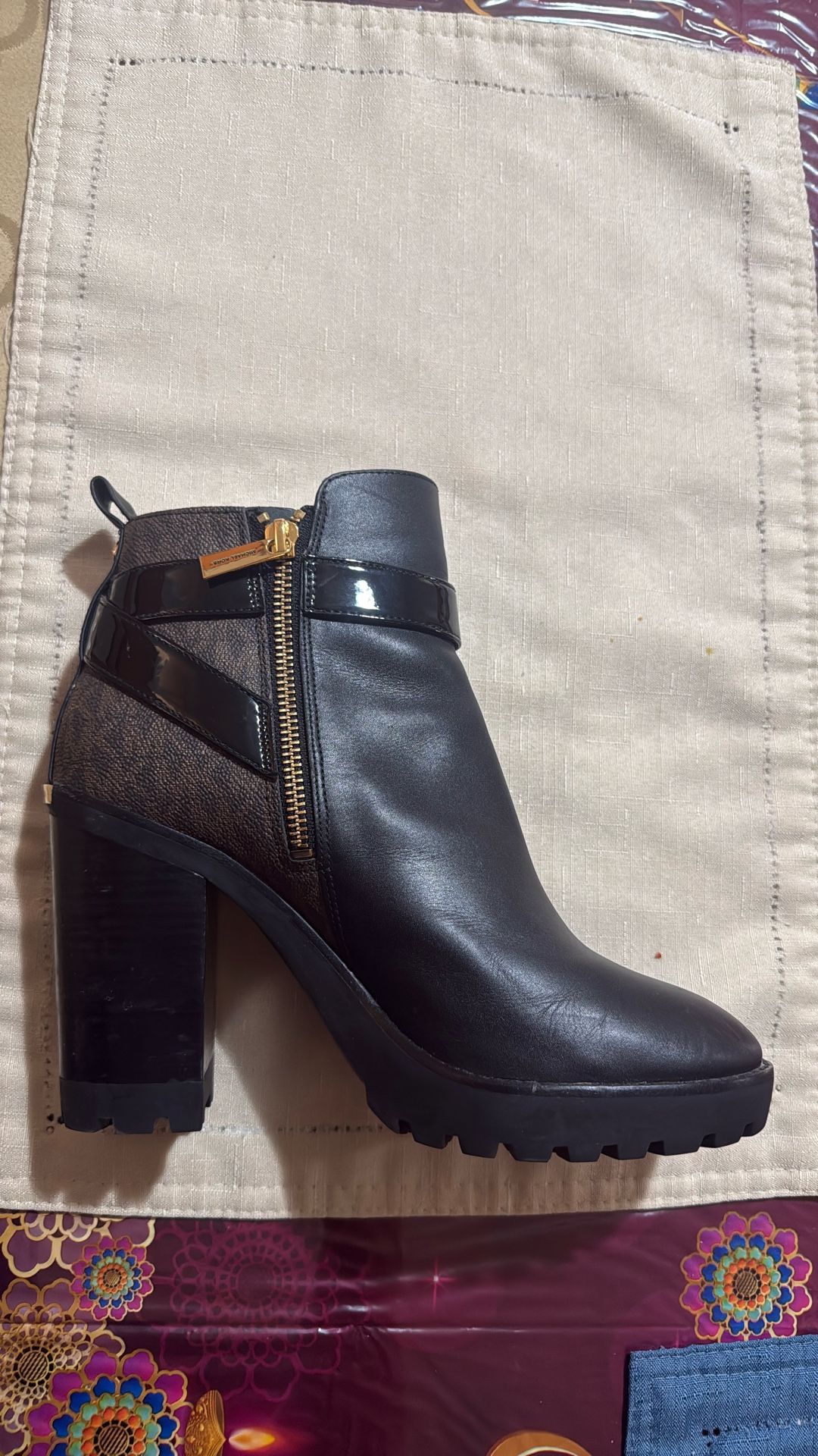 Like New Michael Kors Clancy Logo and Leather Ankle Boot