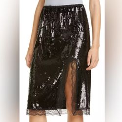 MICHAEL KORS COLLECTION LACE TRIM SEQUIN SKIRT SIZE 8 US Italy BLACK MSRP $1490
