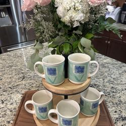 Vintage Perwinkle Made In England  (SET OF 5) Light Green & Perwinkle Flowers Cup Mug