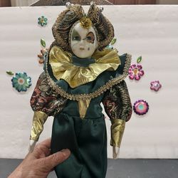 VINTAGE JESTER PORCELAIN DOLL - 18 INCH - BEAUTIFUL WITH SOFT BODY! 