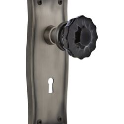 Nostalgic Warehouse 727158 Prairie Plate with Keyhole Double Dummy Crystal Black Glass Door Knob in Antique Pewter