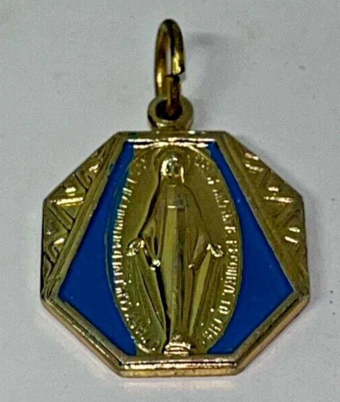 Vintage Gold Tone Blue Enamel Blessed Virgin Mary Pendants