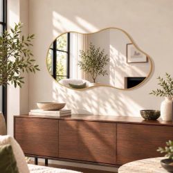 24” x 40” Gold Irregular Wall Mirror, Asymmetrical Modern Decor