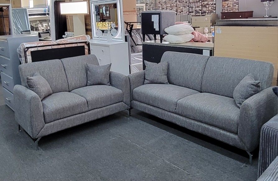 ✅️✅️2 pc dark gray polyfiber woven fabric sofa and love seat set with chrome legs✅️✅️
