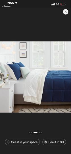 Full/Queen Faux Shearling Washed Microfiber Reversible Comforter Navy - Room Essentials™: OEKO-TEX Certified, 180 Thread Count