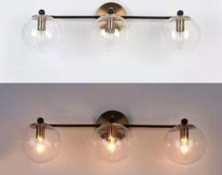 LNC 24.5" 3-Light Vanity Light With Clear Glass Shades In Black And Gold