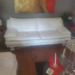 White Leather Couch and  Love Seat