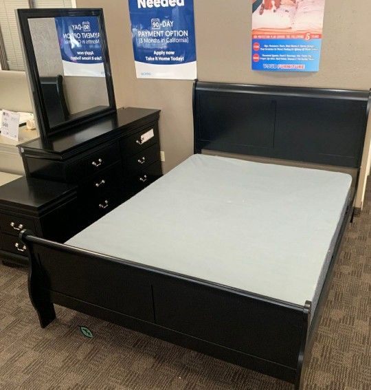 LOUIS PHILIP BLACK SLEIGH BEDROOM SET