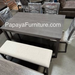 New! Grey 6pcs Dining Set, Dinette Set, Casual Dining Set, Table And Chairs, Bench, Wooden Table, Table, Chairs, Rectangular Dining Set, Grey Table Se