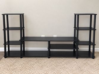 Black TV Stand with Side Shelving Units