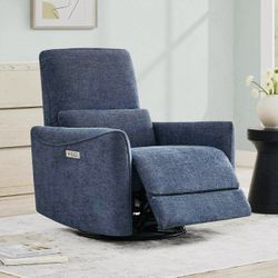 CHITA Power Recliner Chair Swivel Glider, FSC Certified Upholstered Fabric Living Room Nursery Reclining Sofa Chair with Lumbar Support, Ink Blue