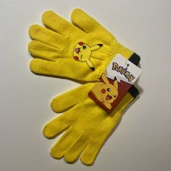 Pikachu Kids Yellow Knit Gloves NWT OSFM Anime Cartoon Fall Winter Wear Bioworld