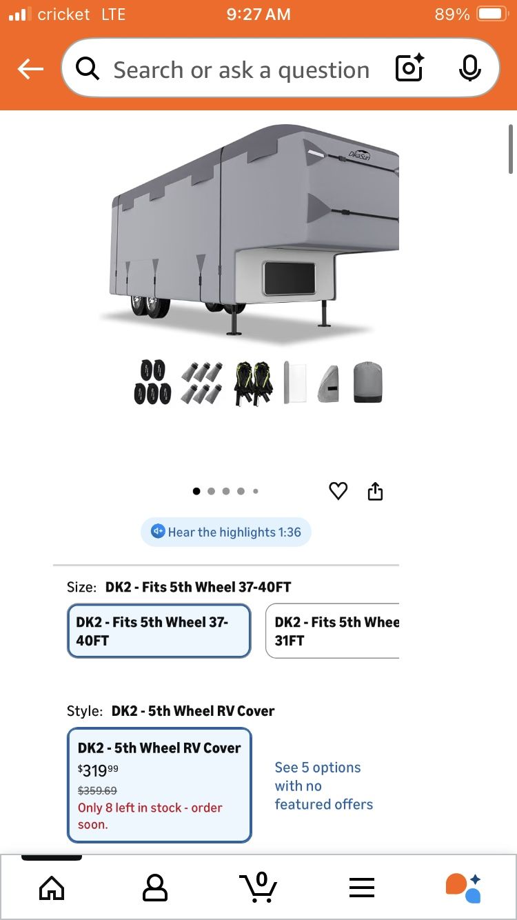 DikaSun Fithwheel RV Cover 37-40ft With 7-PLy Layer New!