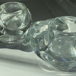 Set Of 2 Adorable Sleeping Cat Glass Candle Holders 
