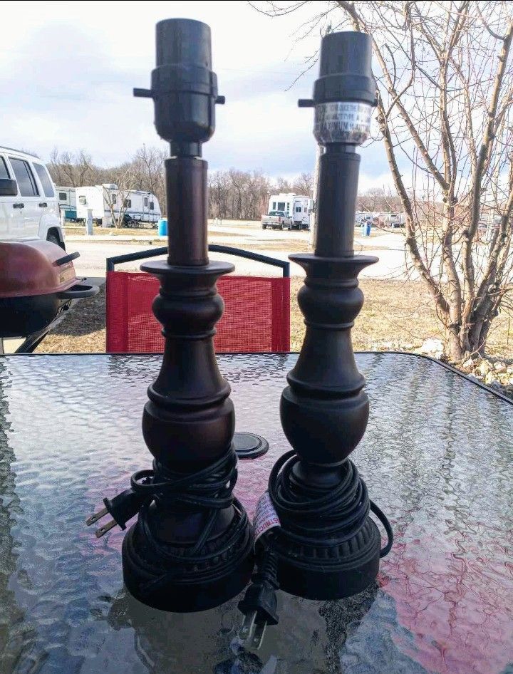 2 Brown Tabletop Lamps (No Shades)