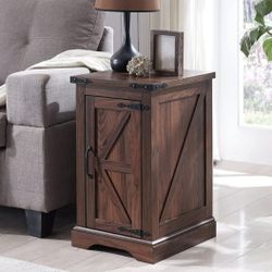 Nightstand with Charging Station, Rectangular Farmhouse End Table with Barn Door and Adjustable Storage Shelf BRAND NEW in Box!
