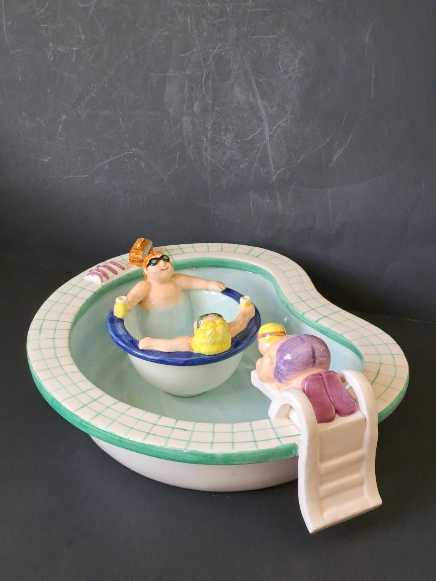 Lotus 1995 Chip and Dip Bowl Set Swimming Pool Party Hot Tub Ceramic