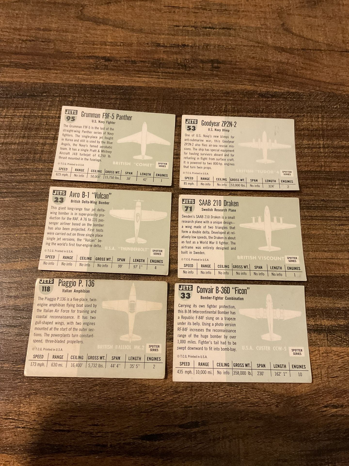 6 Vintage 1956 Topps Jets Collectible Trading Cards Antiques Authentic