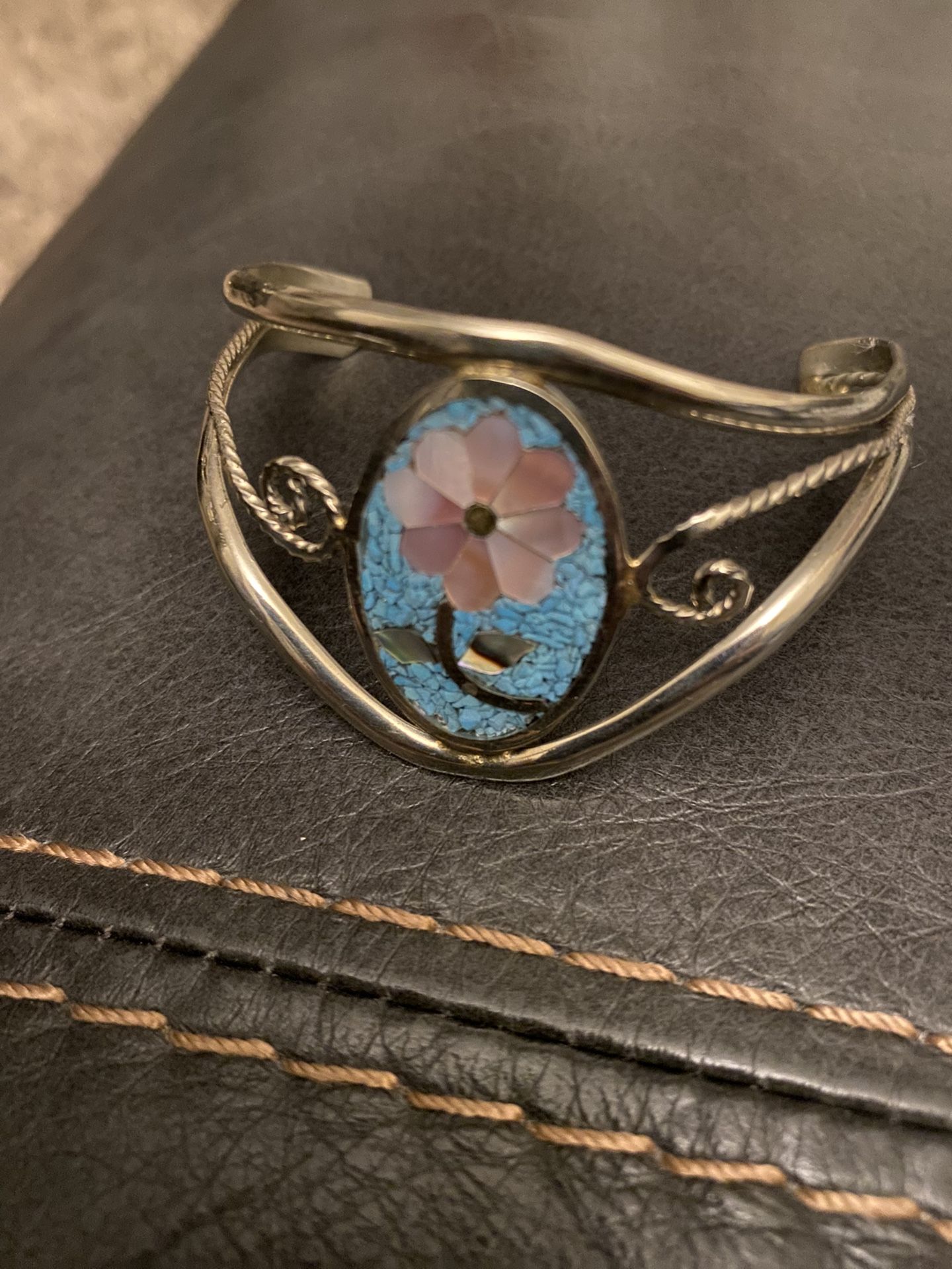 bracelet with turquoise and mother-of-pearl shell