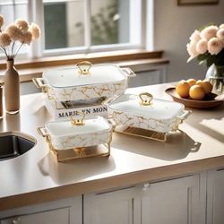 Set, 3 Sets Ceramic Plates for Restaurant Home Use Kitchen Utensils Baking Pan Cooking Pot Soup Pot Suitable for Bread Turkey Cheese Pizza Outdoor Wed