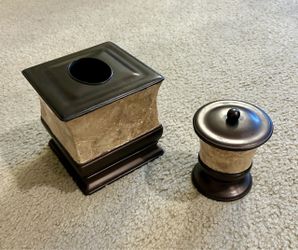 Faux Marble and Bronze Bathroom Accessory Set