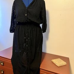 DEX Anita Black Button Up Midi Dress (X)