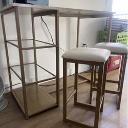 Marble Dining Table with Two Stools