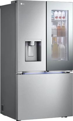 LG 26 cu. ft. Counter-Depth MAX French Door Refrigerator w/ Mirrored Instaview & 4 types of ice, PrintProof Stainless Steel